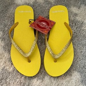 NWT! Yellow Glitter Bling  Havanera Flip Flops Size 8